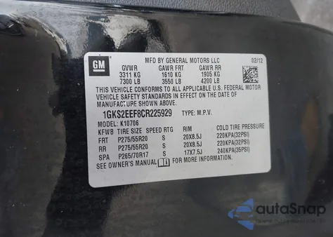 2012 GMC Yukon Denali from USA, damaged, VIN 1GKS2EEF8CR225929